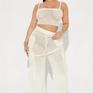 Cream Crochet Pants & Top Set